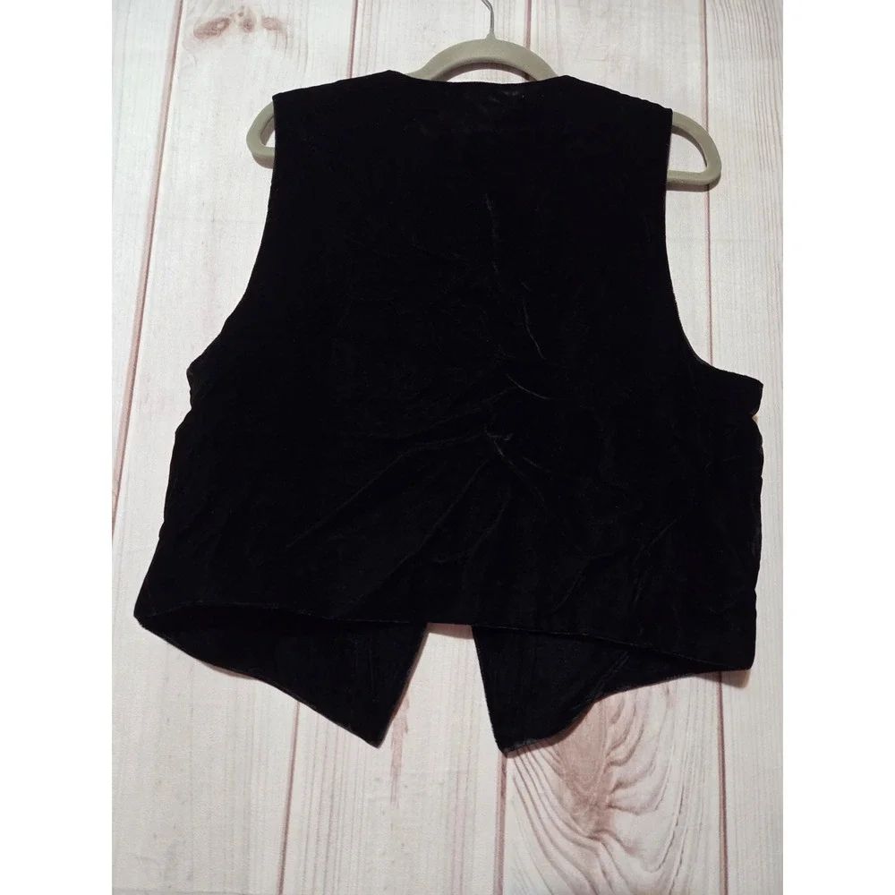 Cambridge Dry Goods Velvet Vest Women Large Black Red Gold Embroidered Boho L